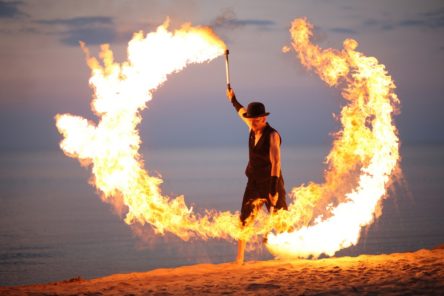 Night fire acrobatics at Ayla beach.